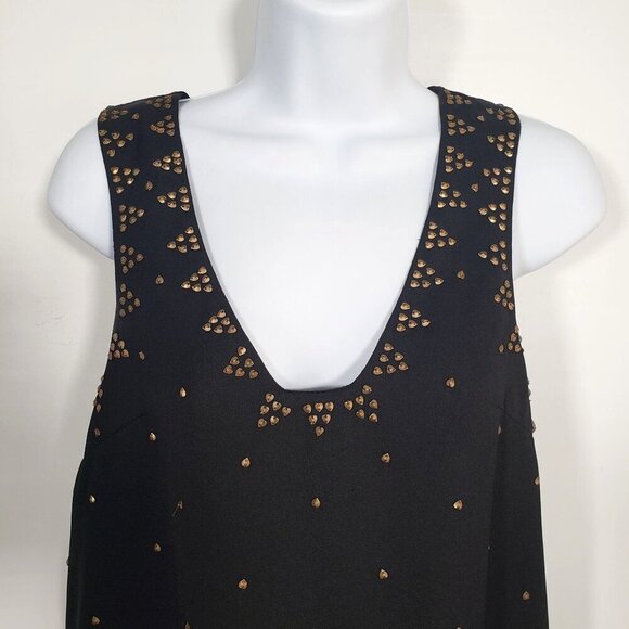 Free People Soho Brass Studded Shift Dress Sleeveless Boho Aztec Black Size 2 - Picture 2 of 12
